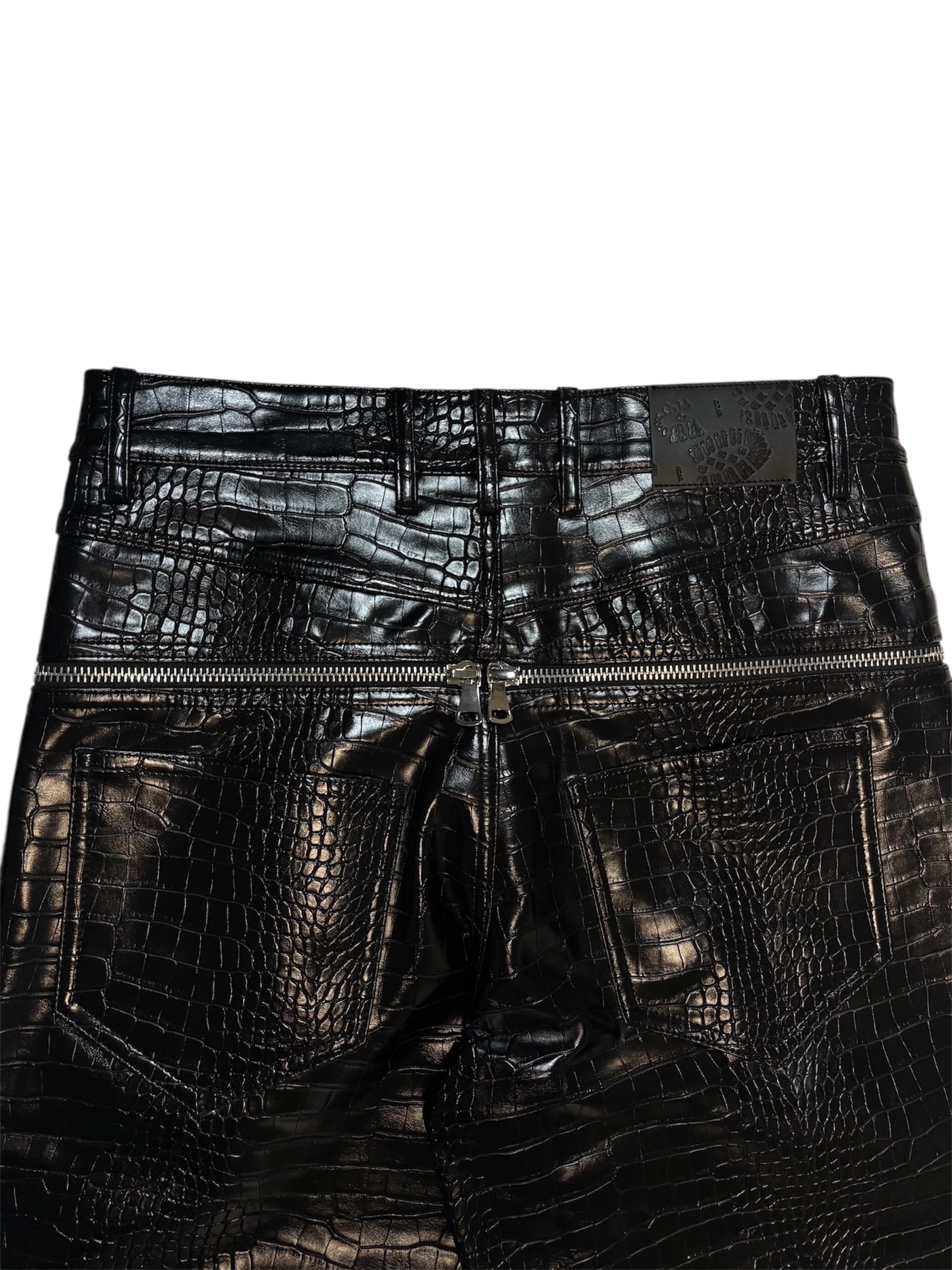 Black Croco Zipper Pants