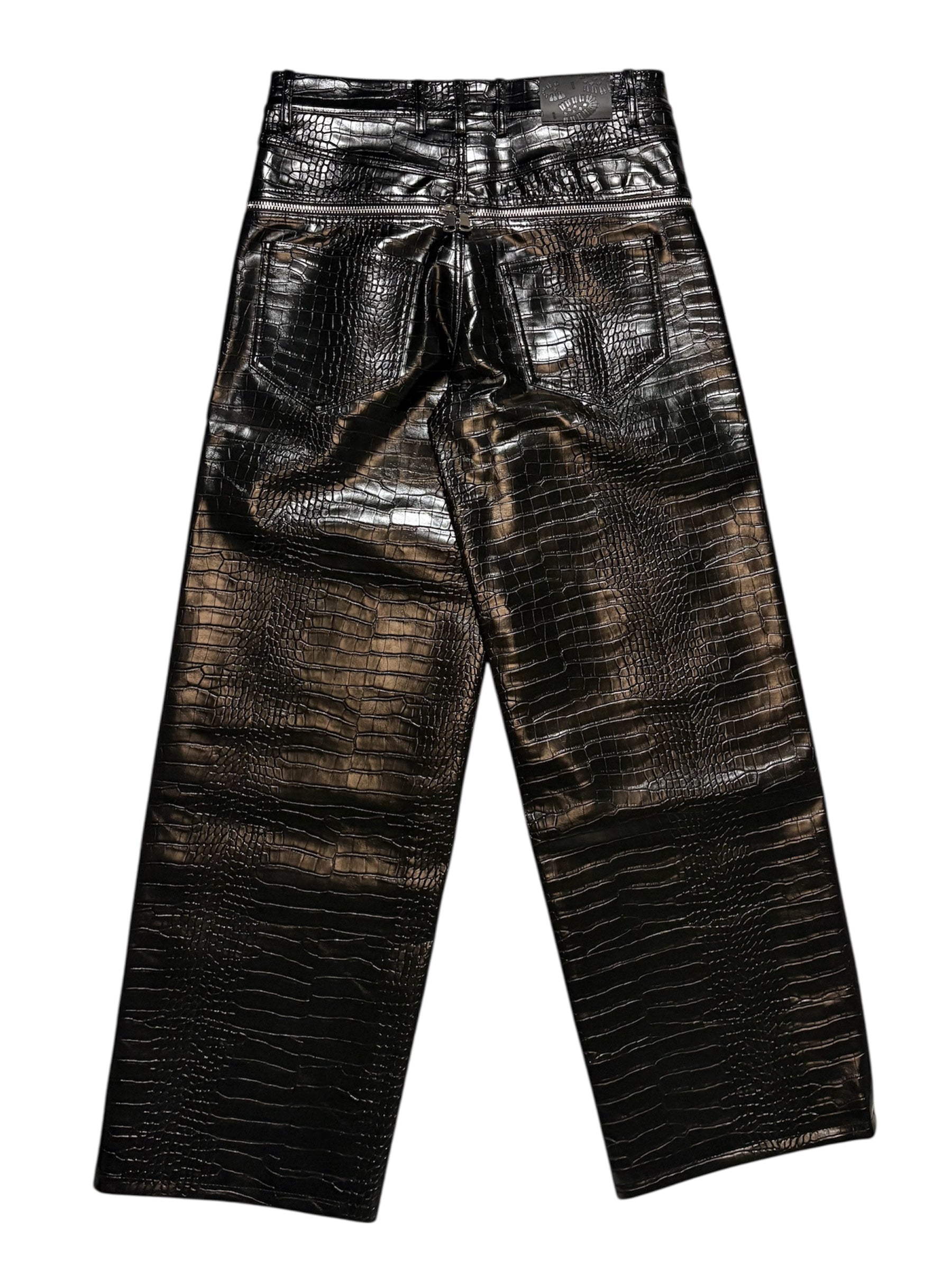 Black Croco Zipper Pants