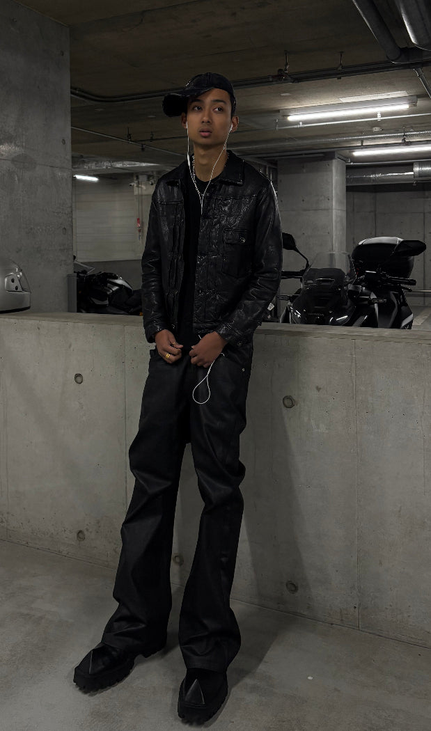 strapped flare oil pants