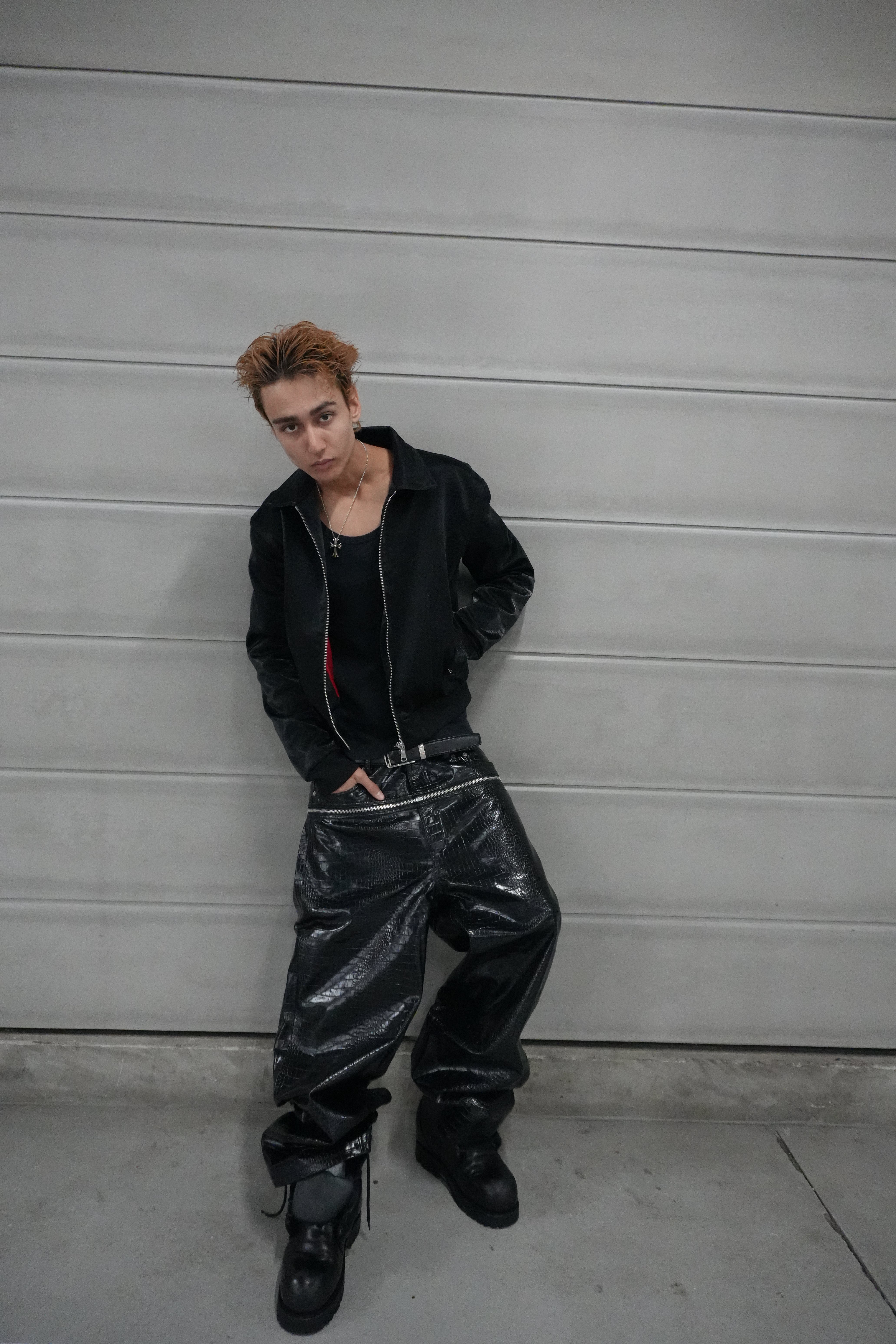 Black Croco Zipper Pants