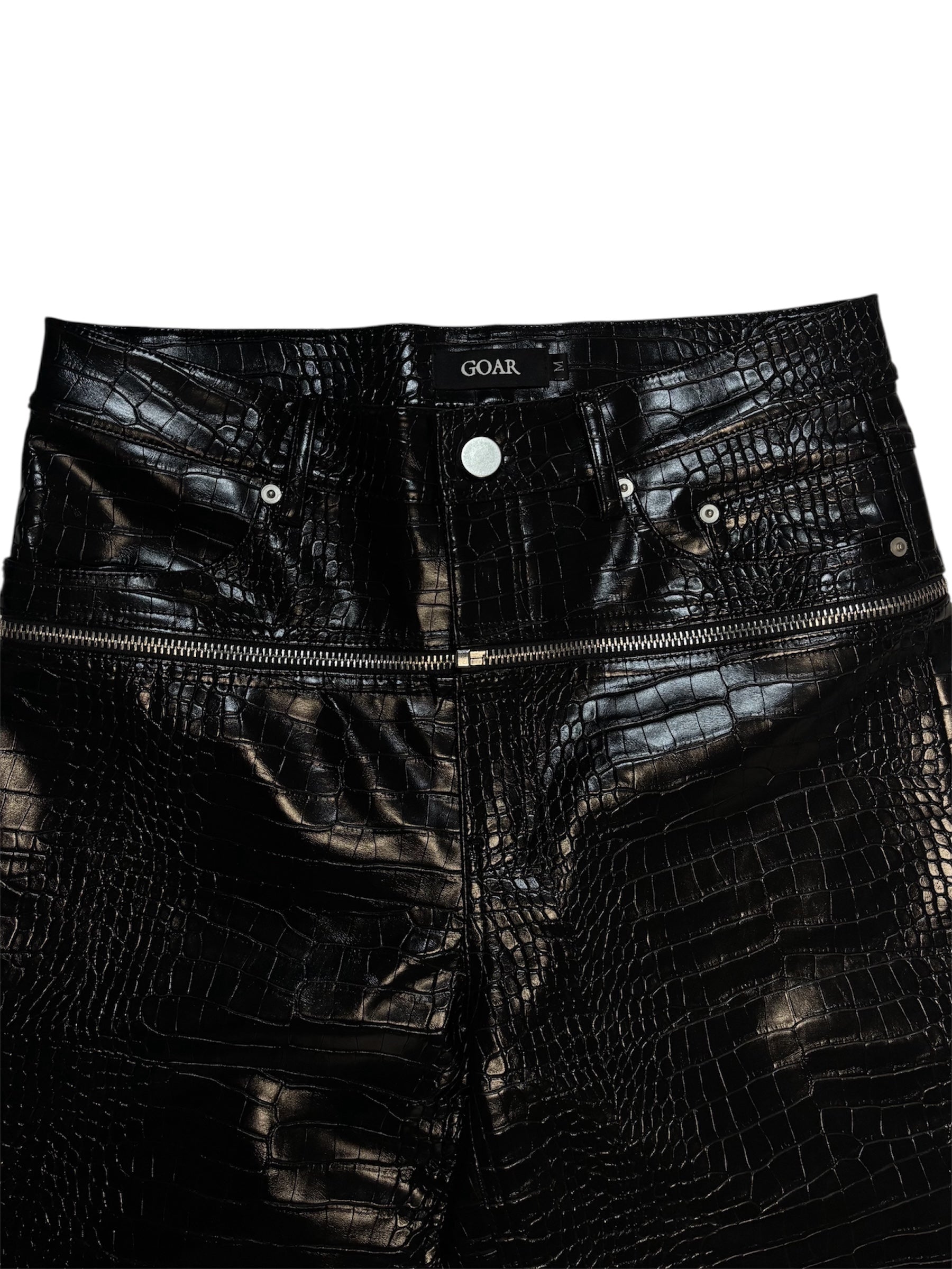 Black Croco Zipper Pants
