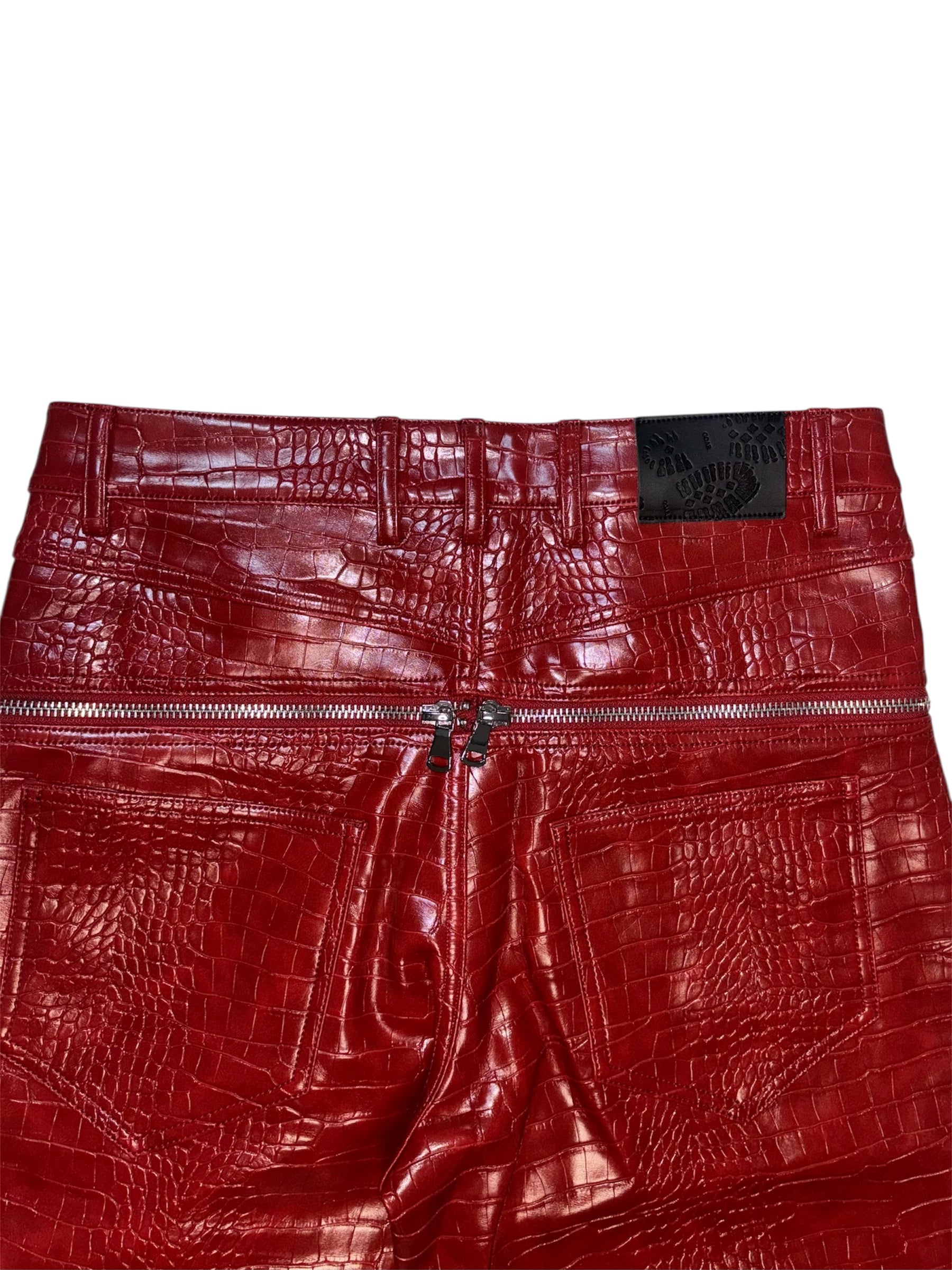 Red Croco Zipper Pants