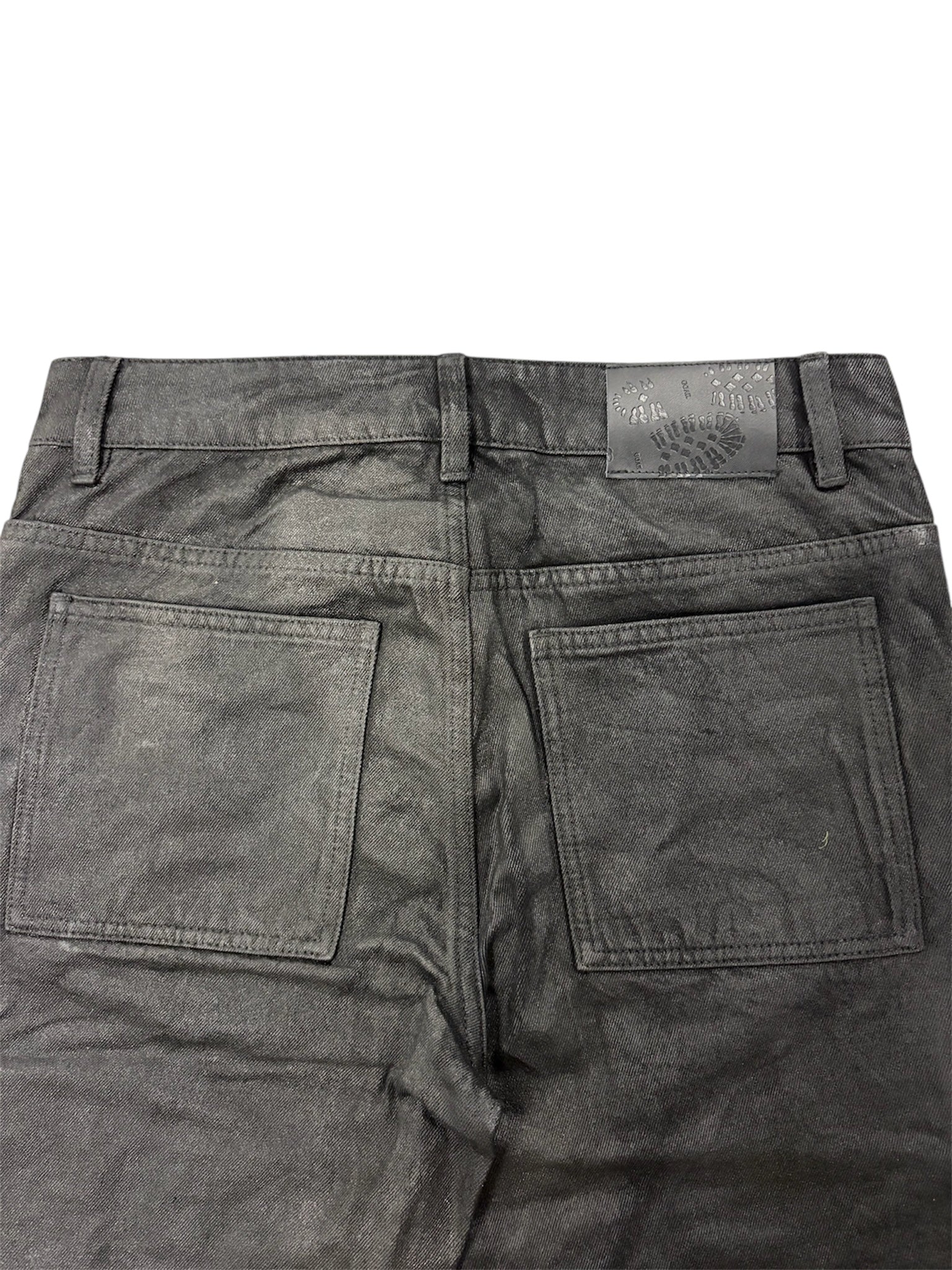 Strapped straight oil pants