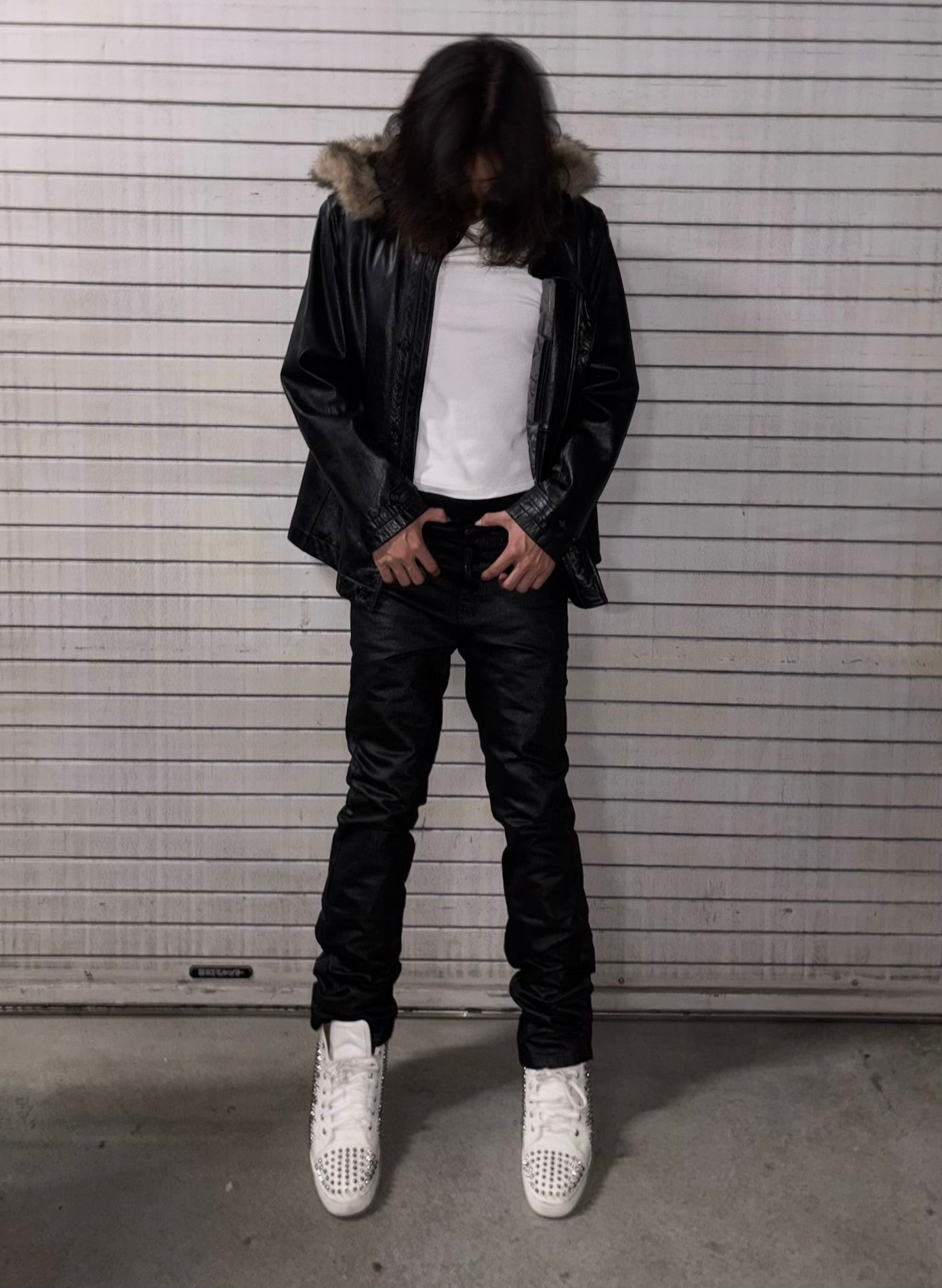 Strapped straight oil pants