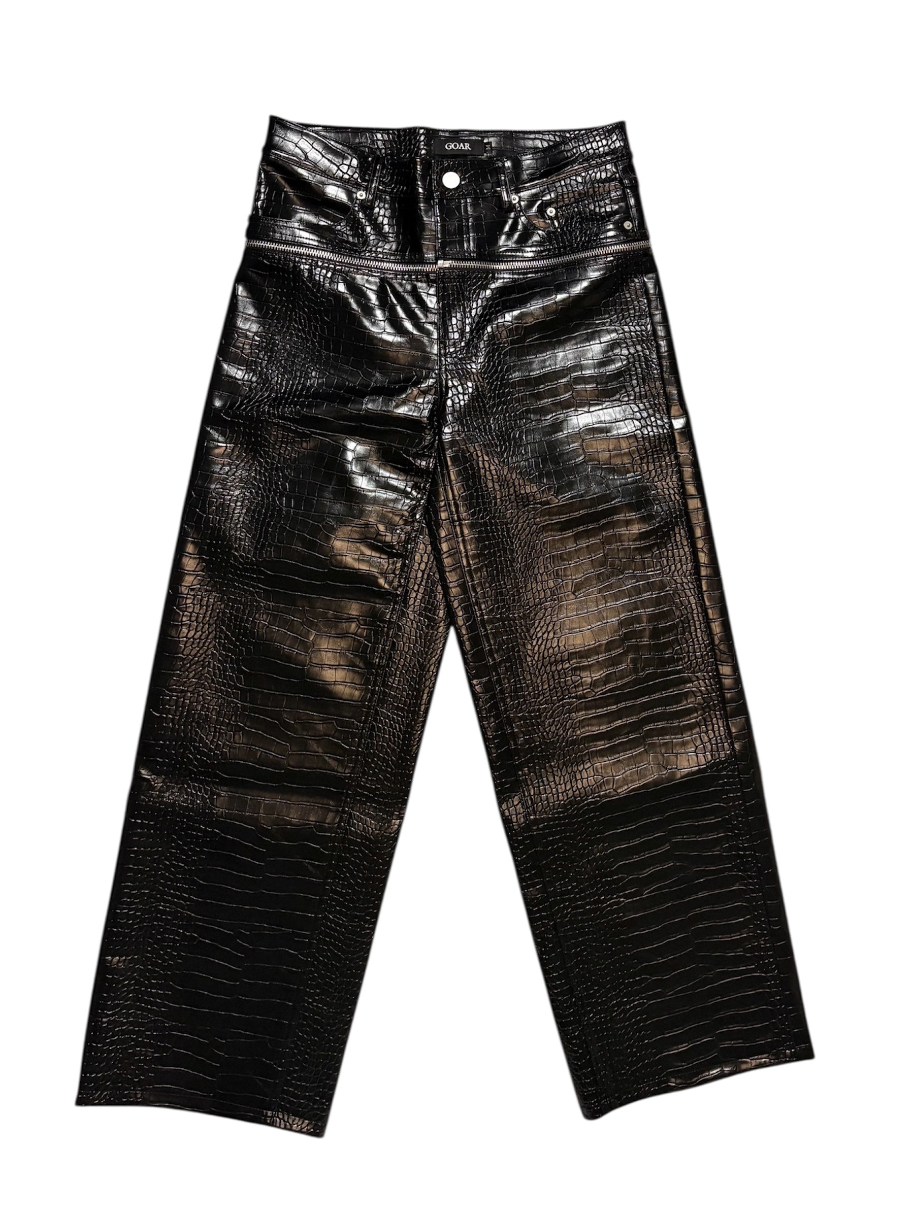 Black Croco Zipper Pants