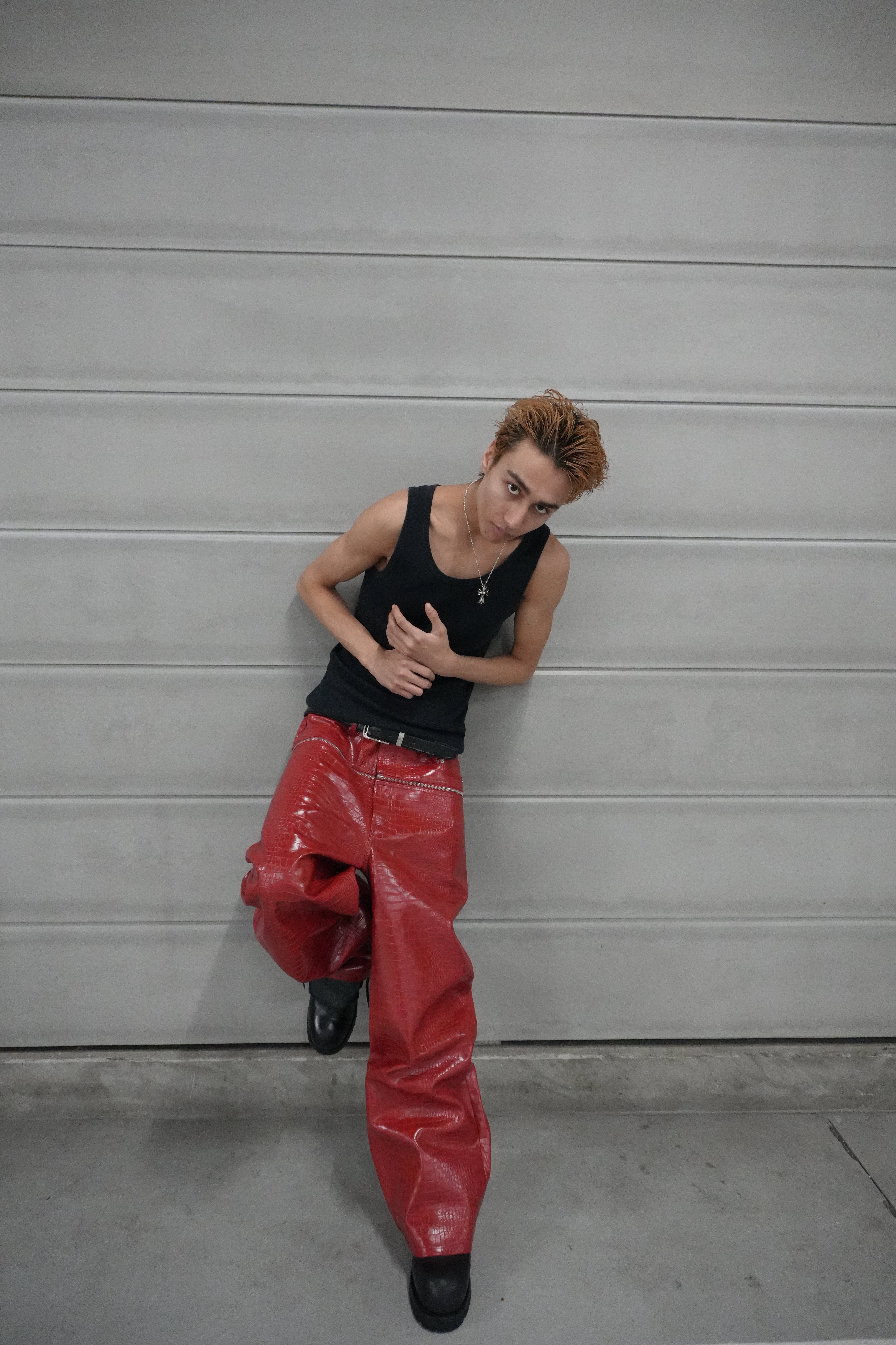 Red Croco Zipper Pants